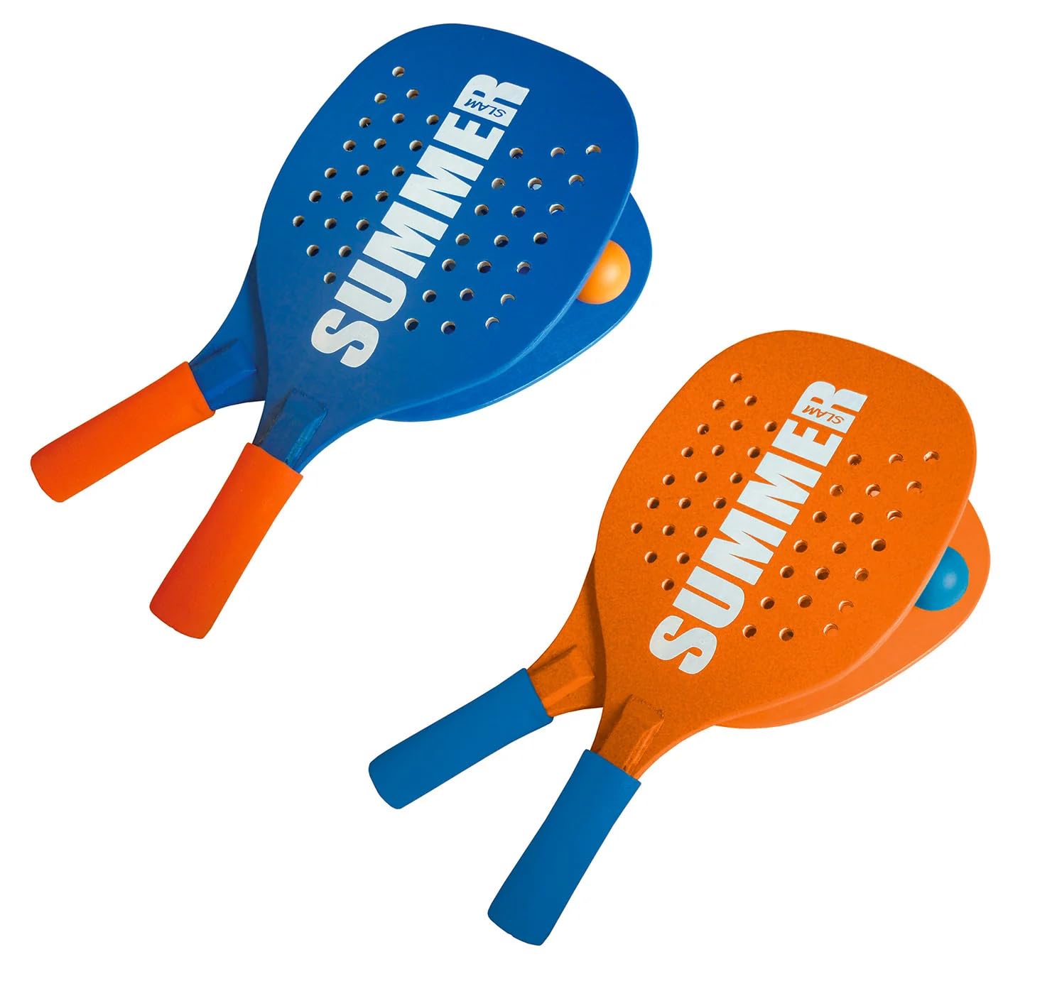 Coppia Racchette da Spiaggia Summer Padel Beach Tennis con Pallina Morbida Set Racchettoni in Legno Mare, Spiaggia e Giardino, Beach Rackets - 5
