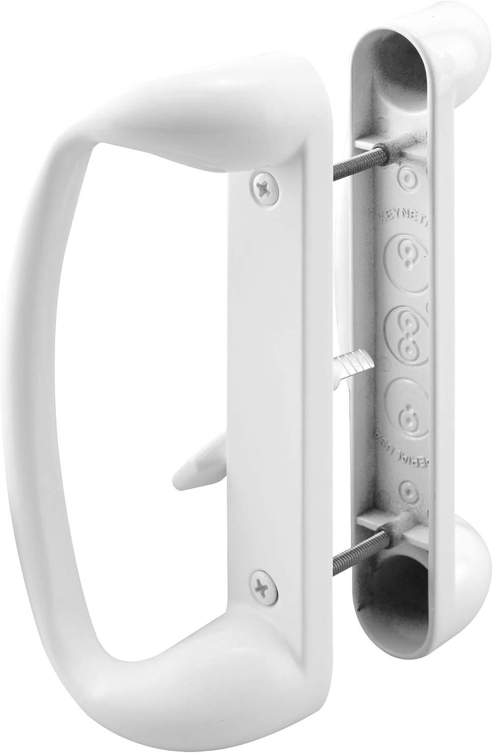 Prime-Line C 1176 Sliding Glass Door Handle Set – Replace Old or Damaged Door Handles Quickly and Easily – Painted White Diecast, Mortise/Hook Style, Fits 3-15/16” Hole Spacing (1 Set)