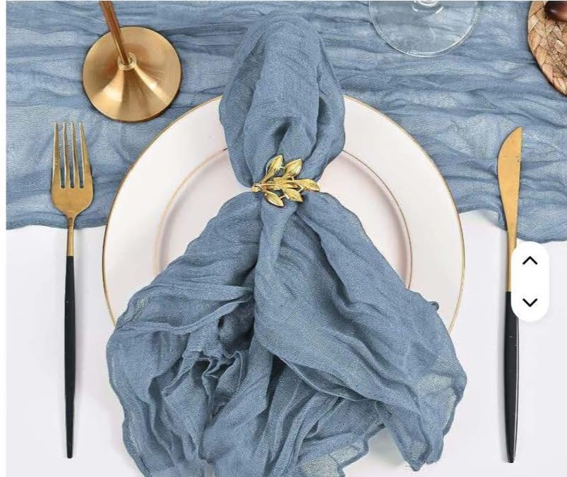 Wedding Table Runner and 6 x Napkins Set, Dusty Blue Table Decor, Cheesecloth, Rustic, Wedding, Birthday Party, Easter All Events and Parties. 1 Runner & 6 Napkins (Dusty Blue)