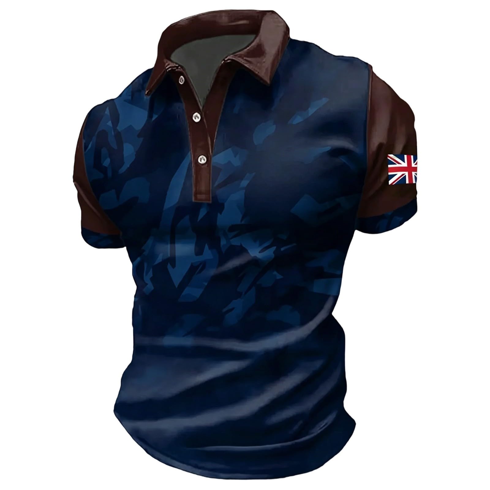 Men's Jack Print British Flag Short Sleeve Shirt Modern Abstract UK Flag Graphic Design Button Down Polo Shirts Men Long Sleeve Blue, darkblue, S