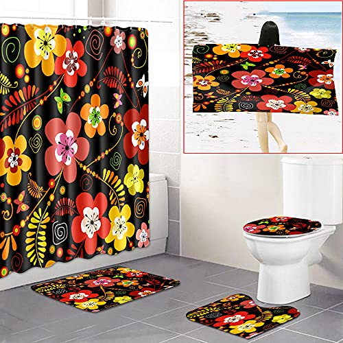 Claean-Acces-Home Wc Deckelbezug Böhmisches Wind Badezimmer Toilette Bodenvorhang Badetuch Fünf Sätze-9_45 * 75 cm + 180…