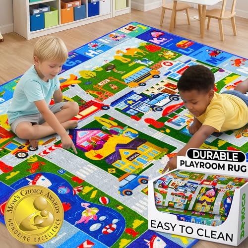 QUOKKA Small Classroom Boys Rug for Kids - 60x41 ABC Rugs for Playroom - Bedroom Alphabet Learning Area Rug - Boy Toddler Rugs - Boys and Girls - Kids Room Carpet
