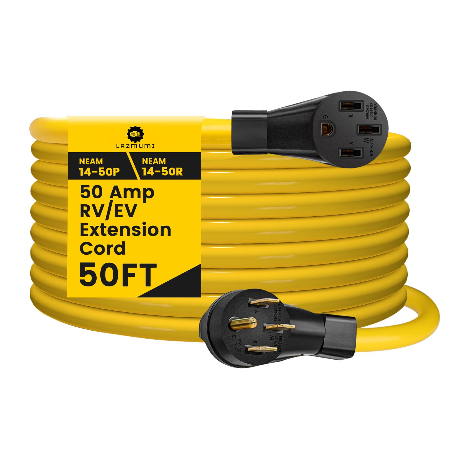 50 Amp 50 FT RV/EV Extension Cord, 4 Prong NEMA 14-50P to 14-50R 50F/50M Cable Suit for RV Trailer Campers, Tesla Model 3-S-X-Y, Heavy Duty STW Cord with Cord Organizer, ETL Listed