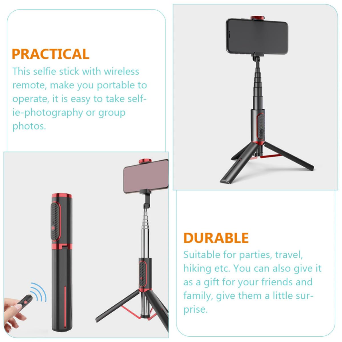 Trípode ligero y compacto de aleación de aluminio con palo para selfie, soporte extensible, trípode inalámbrico para teléfono remoto y tomar fotos y senderismo, para fotografía móvil