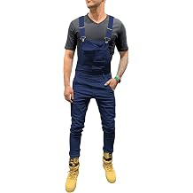 Mens Denim Bib Overalls Fashion Slim Fit Jumpsuit with Pockets
