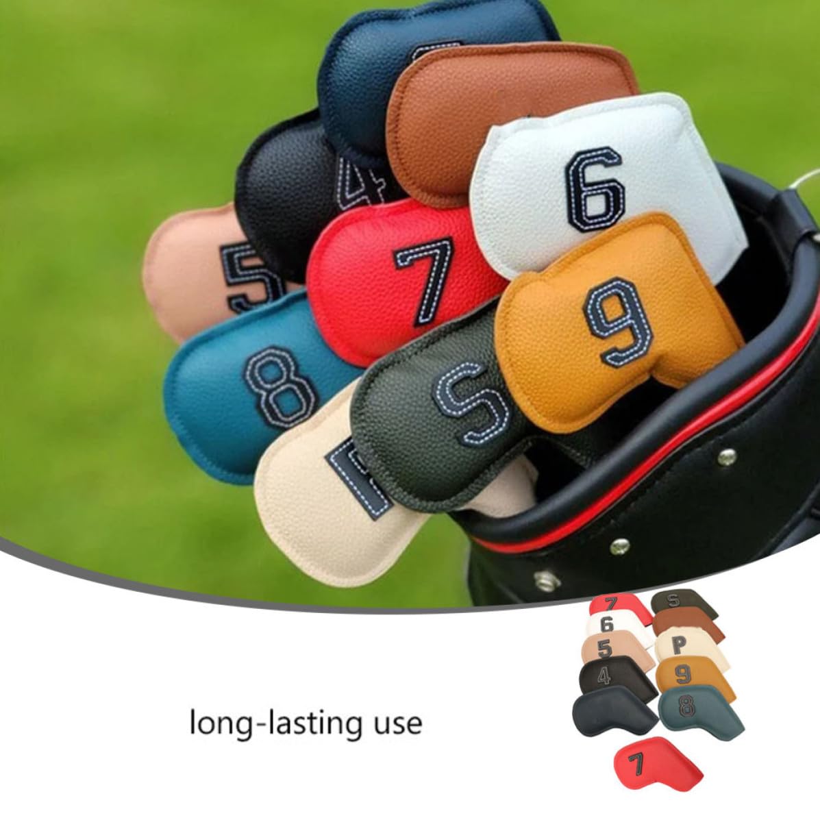 10 Piezas Fundas para Cabezas de Caña de Golf Funda para Hierros de Golf PU Mallet Shaped, Protege Palos y Reduce Vibración, para Transportar y Guardar al Aire Libre
