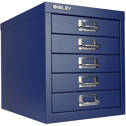 Bisley 5 Drawer Steel Cabinet, Navy