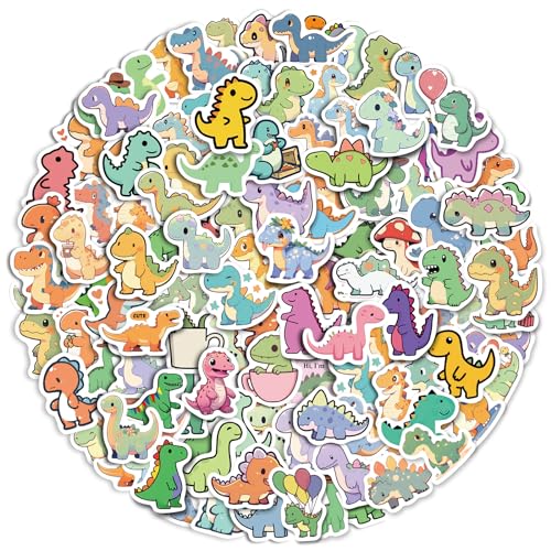 Aowplc 100 Pcs Cute Dinosaur Stickers Pack | Vinyl Stickers for Kids & Toddlers | Dinosaur Party Favors Crafts and Rewards