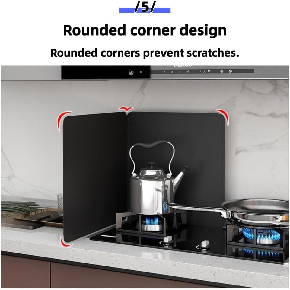 Stainless Steel Grease Splatter Guard, Black Large 4 Sided Splatter Guard for Frying Stove Top, Foldable Backsplash Protector for Stove, Gas Range, Frying Pan(50cm/19.7in)