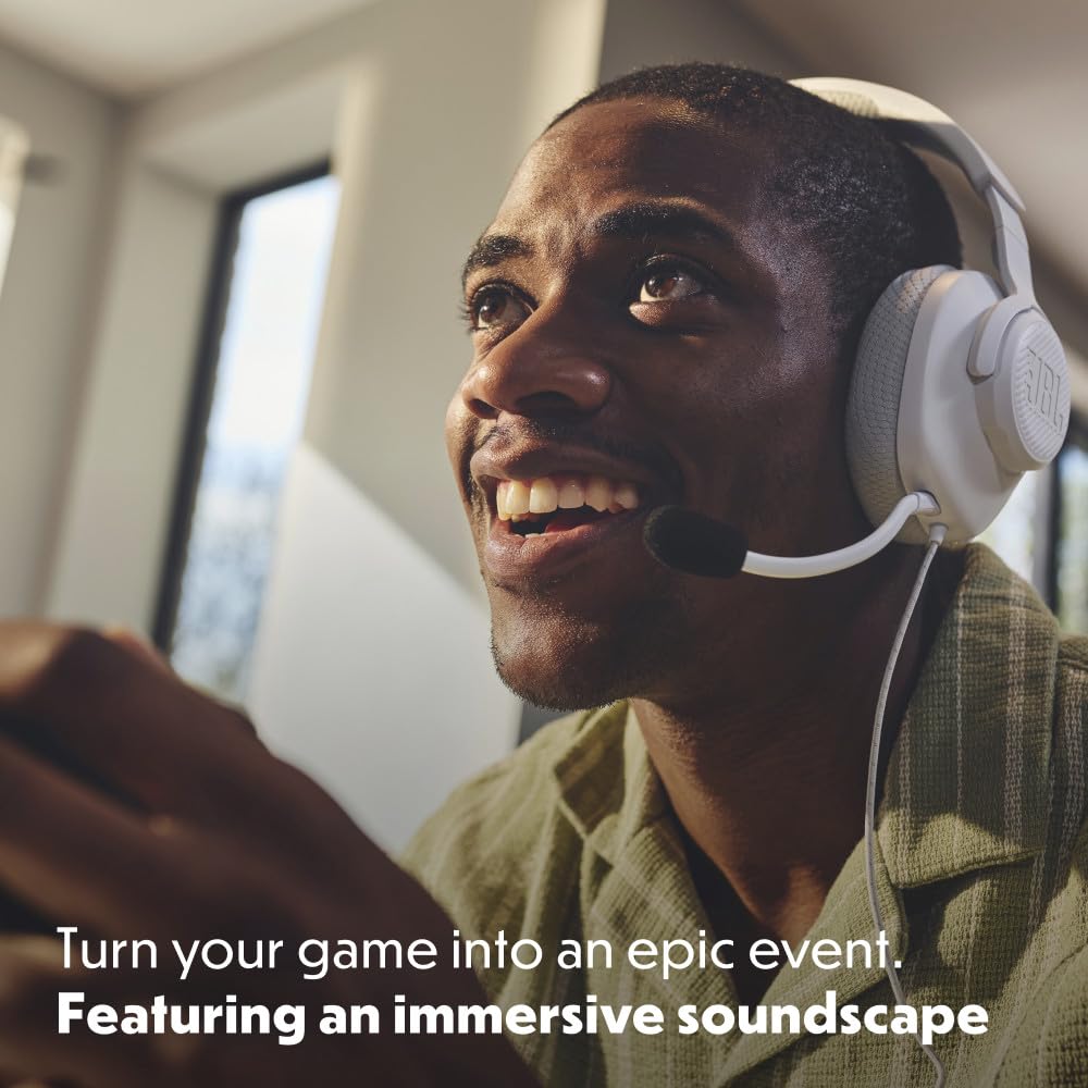 JBL Quantum 100M2 - Auriculares para Juegos con Cable omnidireccional, micrófono Desmontable con opción de Silencio y Almohadillas de Espuma viscoelástica Cubiertas de Tela, compatibles con Todas Las