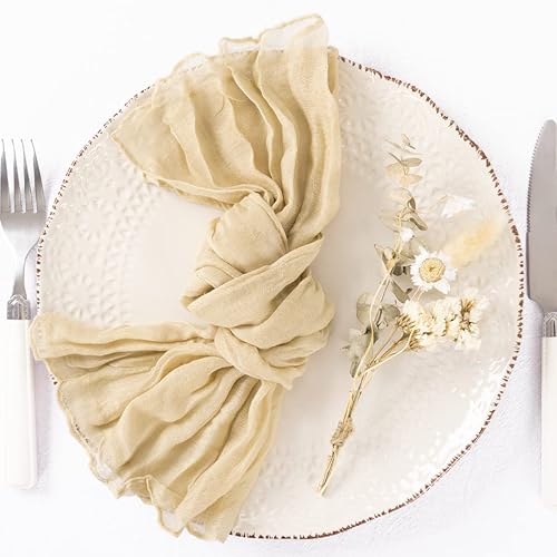 Miniatura 4 de Paquete de 20 servilletas de gasa color champán de tela de Acción de Gracias, juego de 20 servilletas de algodón de gasa bohemia de 21 x 21 pulgadas