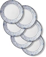 Corelle Vitrelle 9-Inch Salad Plates Set, Portofino Caspian Pattern, Triple-Layer Glass, Chip-Resistant Lightweight 6-Piece