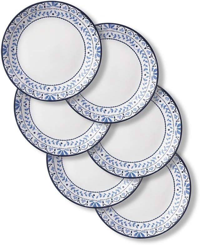 6-Piece Chip Resistant 1137568 Style Collection Lunch Plates, Glass, Portofino, Blue