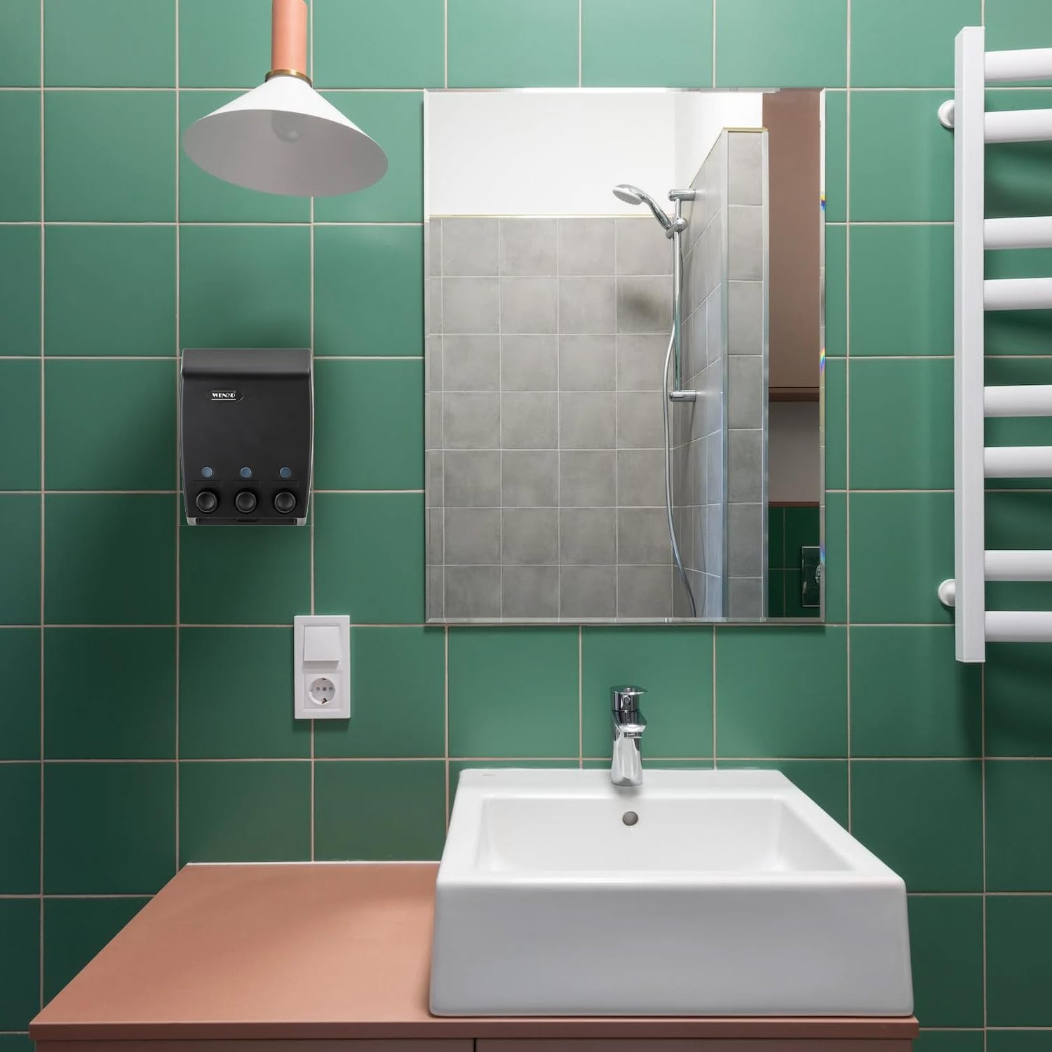 Dispenser Sapone da Muro - Dosatore Sapone Liquido da Muro con 3 Recipienti, in Plastica, 19x25x8cm, Nero
