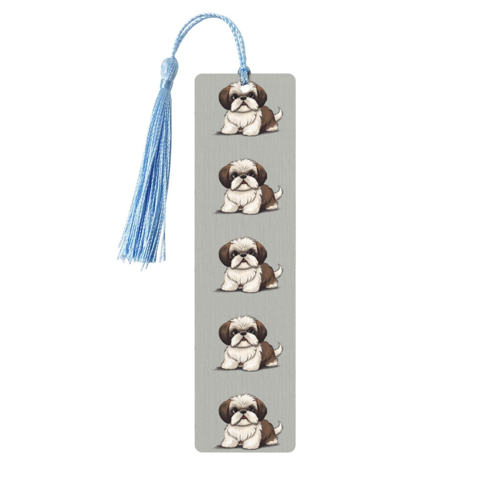 Wooden Bookmark for Men Women Shih Tzu Dog Book Markers Unique Handmade Bookmarks with Tassel Reading Markers for Book Lovers Craft Wood Bookmark for Teachers Birthday Gift