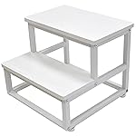 SZLHANJZ Nursery Step Stool, Wooden and Metal Foot Stool for Adult Kid, Steps for High Beds with Round Corners, Small Stepping Stool for Bedroom Kitchen, Load 500 LB, White