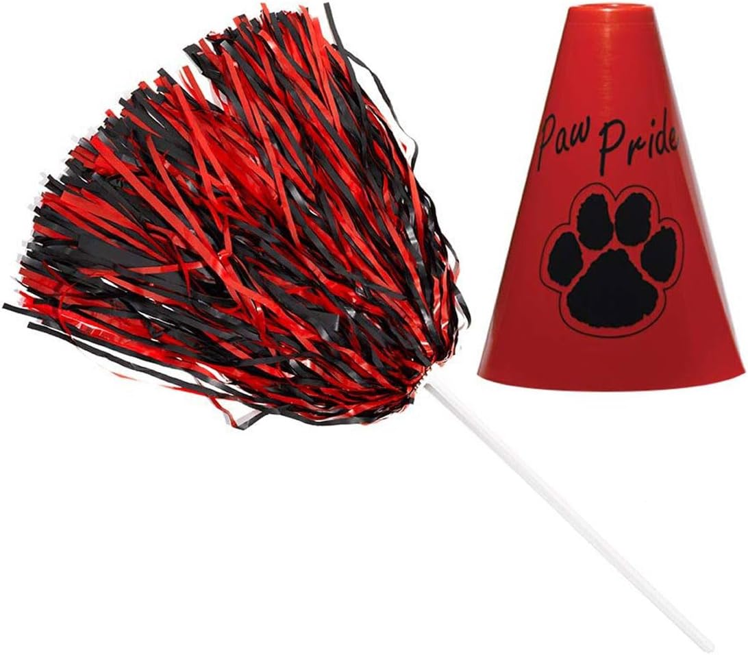 Anderson's Exclusive Blue and Gold Paw Pride Shaker Pom Poms Megaphone Noisemaker Set School Spirit Cheerleader Sports Fan Football Homecoming Squad Team Party Dance Club Pack of 24