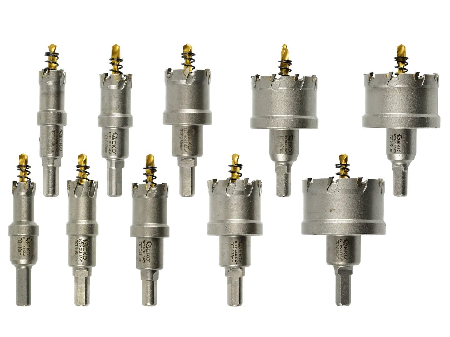BSD Juego de 10 Sierras de Corona de Metal Duro con Broca de Titanio - Diámetros de 16 a 53mm, Precisión y Durabilidad Mejorada.