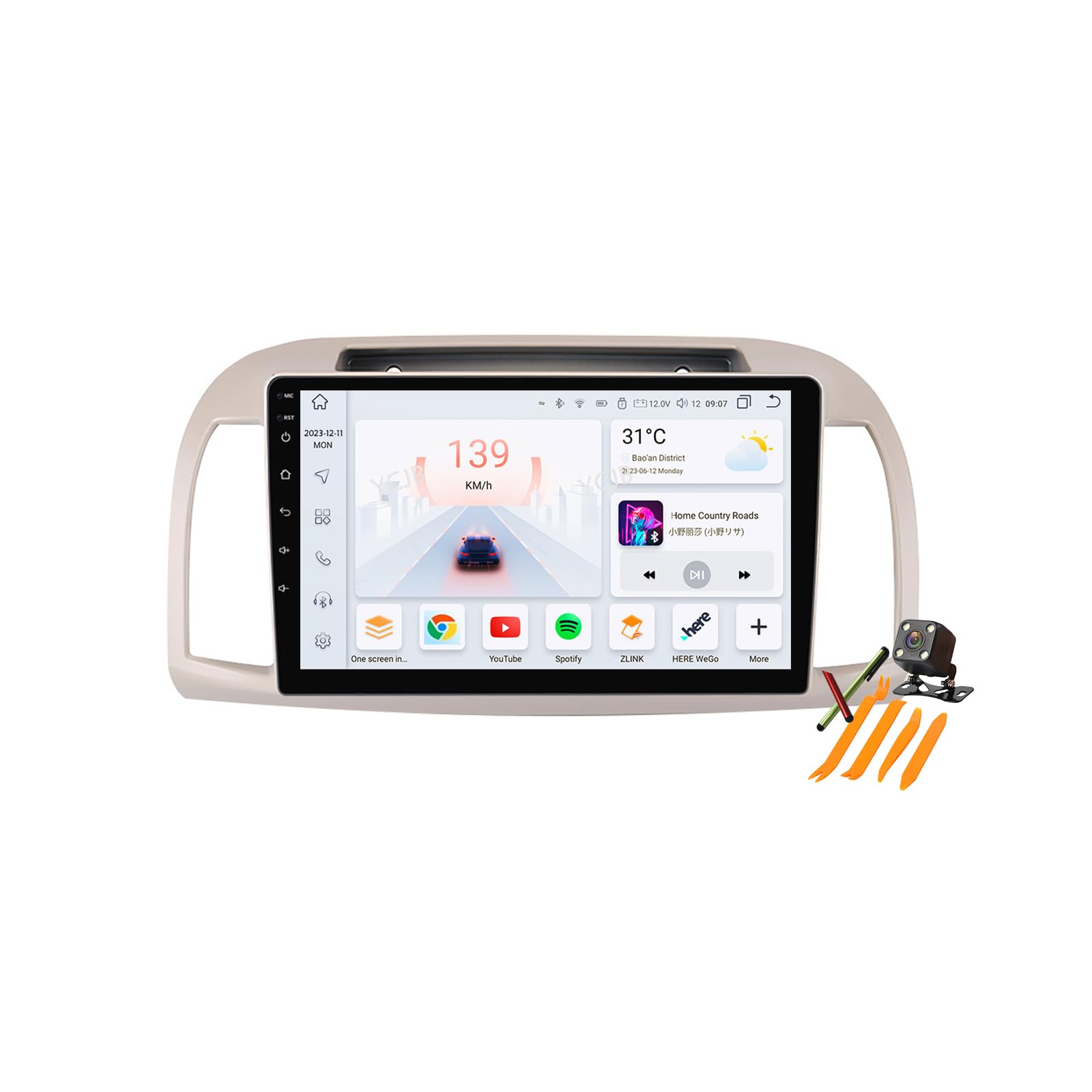 Navegador GPS 2 Din Android 13 para Nissan March 3, pantalla multimedia de 9'' con Carplay 4G 8