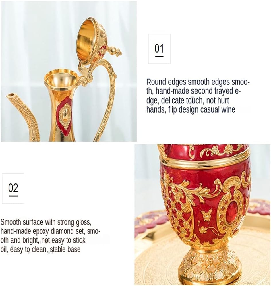 Large-size Wine Set Liquor Tray Court High-End European-Style Antique Generation Zinc Wine Jug Wine Glass (Color : A) (B)