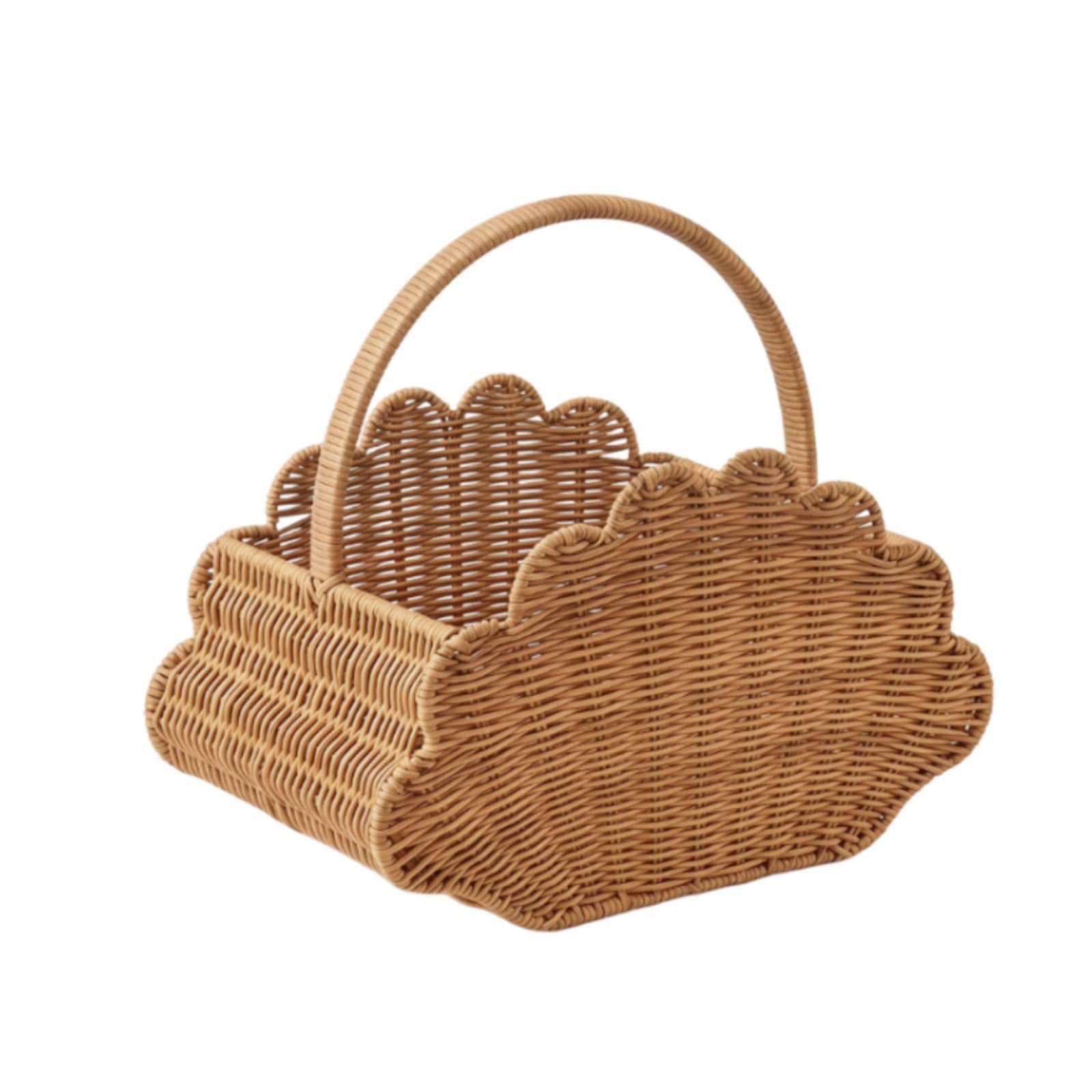 Cesto Portatile Intrecciato Cesta Organizzazione Contenitore Vimini Portariviste Imitazione Rattan con Manico Solido Adatto per Picnic Soggiorno Cucina Camera dei Bambini Ufficio