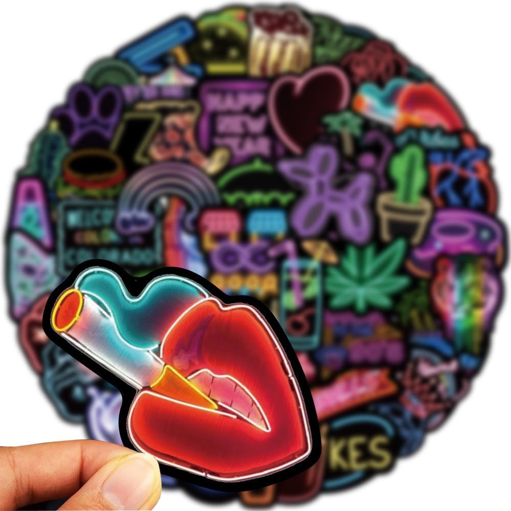 Water Bottle Stickers 100 Pcs Cool Cute Neon Sticker Pack for Kids Adults Teens Prizes for Kids Classroom Reward Waterproof Vinyl Stickers for Laptop Scrapbook Skateboard Journal Luggage Tumbler etc - Image 3