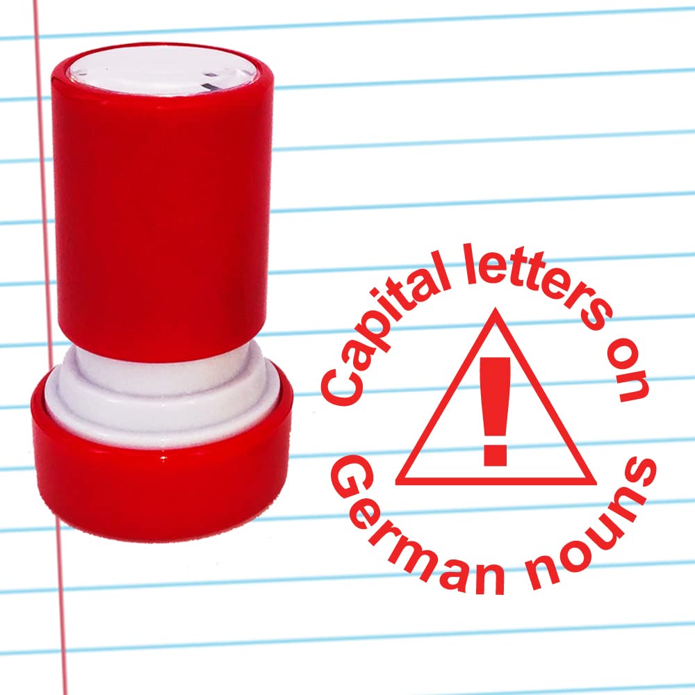 Capital Letters on German Nouns Teacher Stamp. Self-Inking, 22mm, Reinkable, Quality Stamper for Marking and Praise. Red Ink*