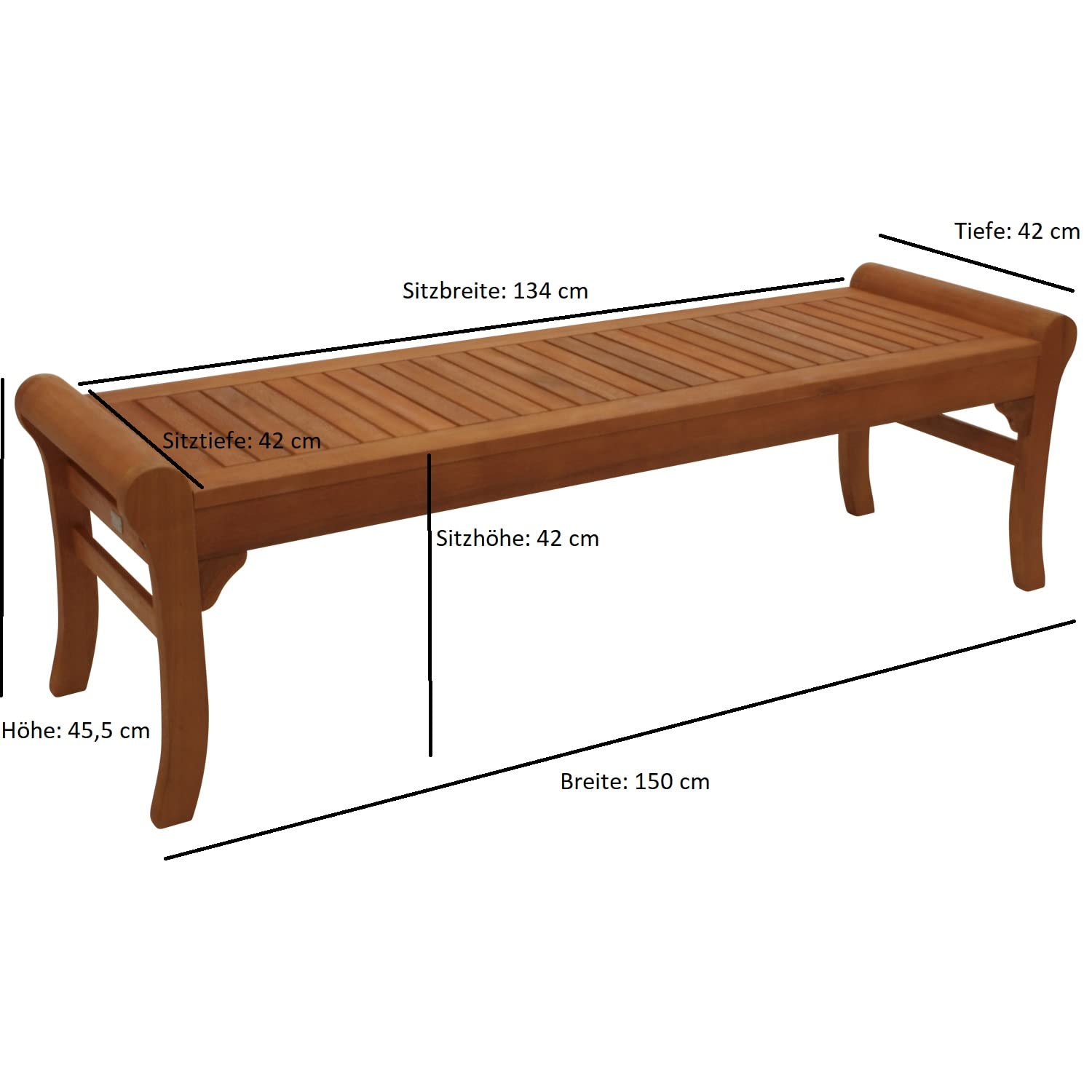 DEGAMO Gartenbank Hockerbank Ipanema 150cm ohne Rückenlehne, Eukalyptus Hartholz braun geölt, FSC®-Zertifiziert, Outdoor und Indoor