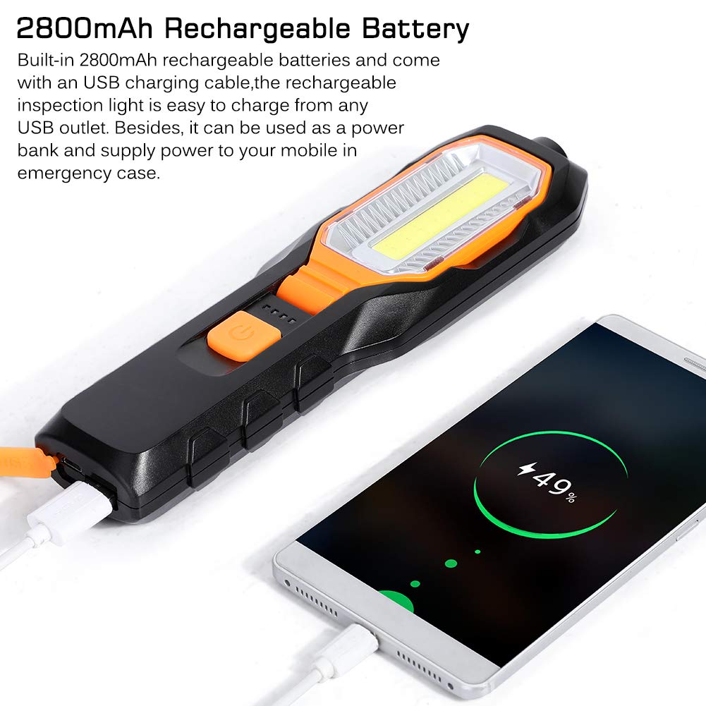 Haofy LED Work Light, luce di ispezione COB ricaricabile con 4 modalità Super Bright Worklight, Portable Handheld USB Torcia flashlight Lampada di lavoro magnetica girevole con magnete e gancio