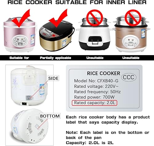 Miniatura 5 de Recambio de olla de arroz interior de 2 litros, revestimiento de olla de arroz, recipiente de cocción de arroz antiadherente, accesorios de cocina