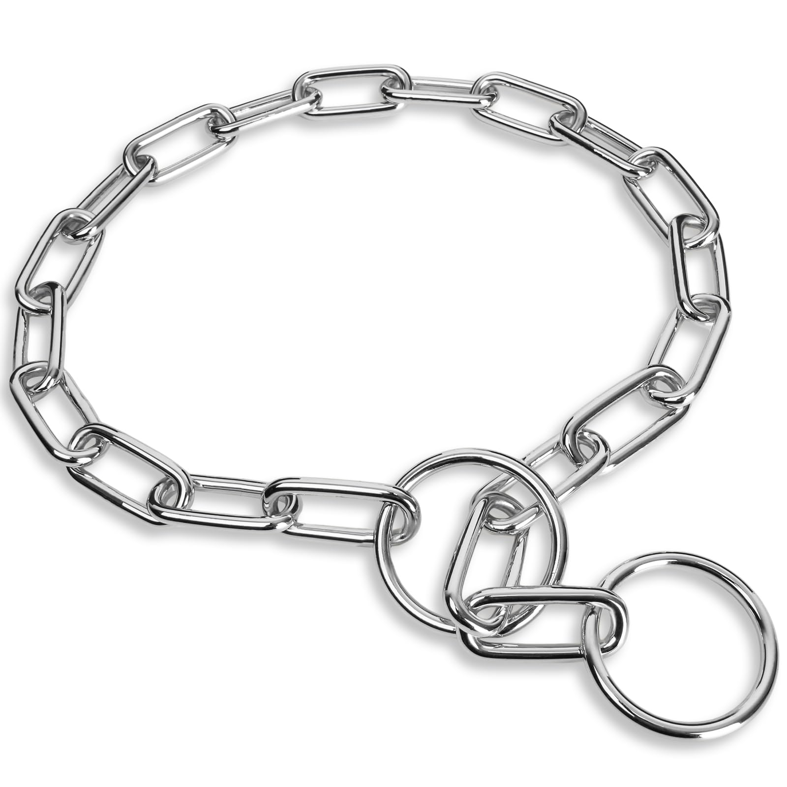 Woofuu Silver Ellipses Link Chain Dog Collar - Heavy Duty Seamless Welding Strong Stainless Steel Chain Fur Saver Dog Training Collar | No-Pull Slip Chain for Medium Large Dogs for Easy Control