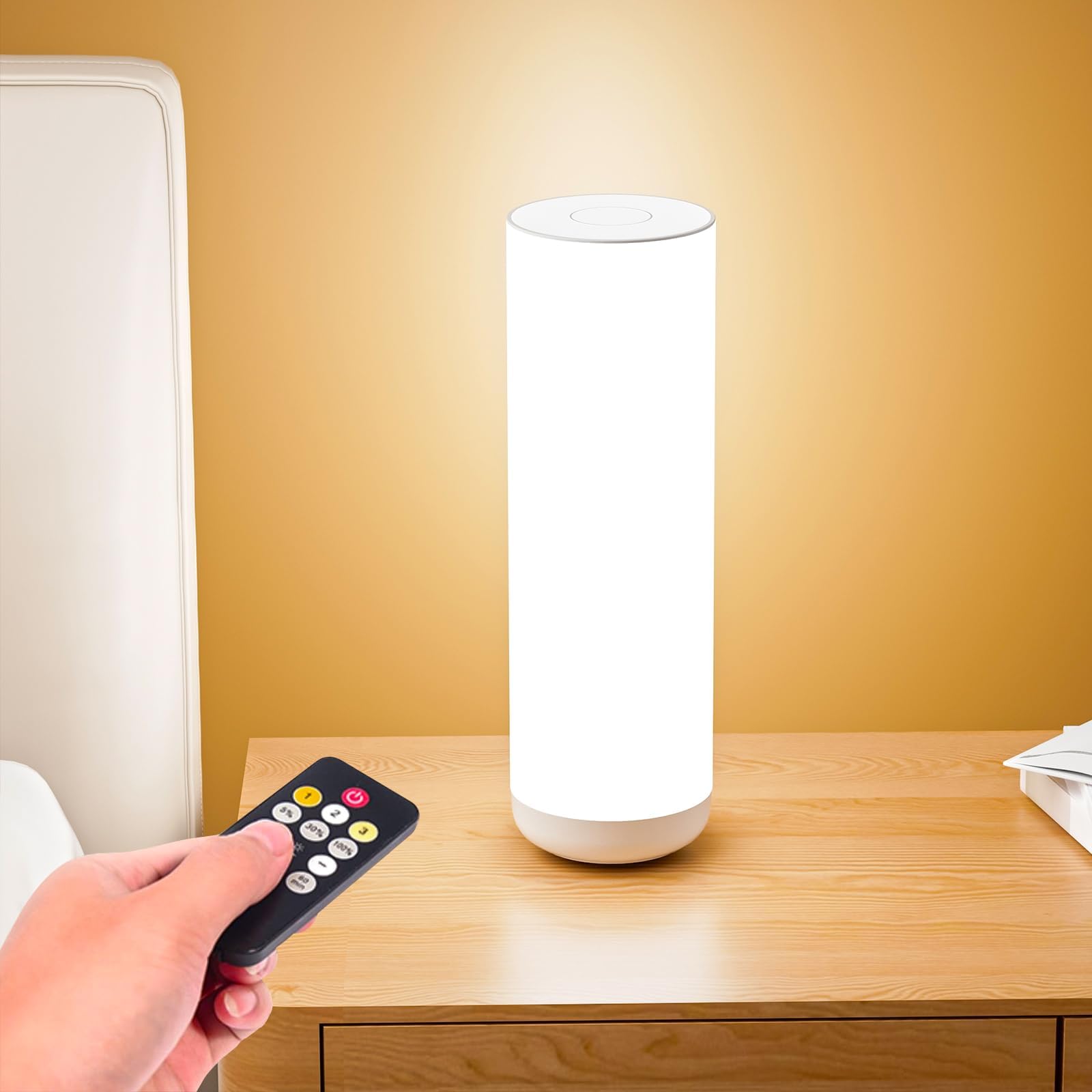 Semlos Minimalist Night Stand Light with 3 Ways Dimmable, Bedside Table Lamp with Remote Control, LED Lamp for Bedroom Nightstand