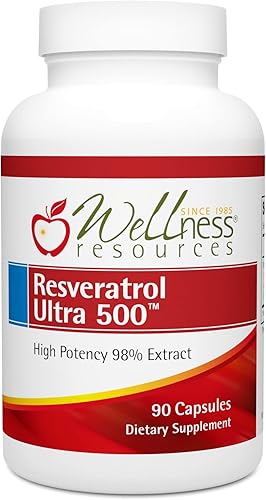 Wellness Resources Resveratrol Ultra 500 - Alta Potencia 98% Trans-Resveratrol 500mg por cápsula (90 cápsulas) - Suplemento de resveratrol bioactivo
