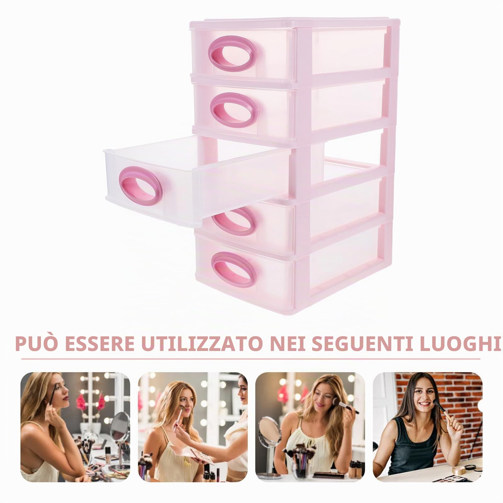 Organizer da Scrivania 5 Cassetti in Plastica PP Rosa Cassettiera Portaoggetti per Trucco e Cancelleria Soluzione Salvaspazio per Ufficio Camera e Cucina