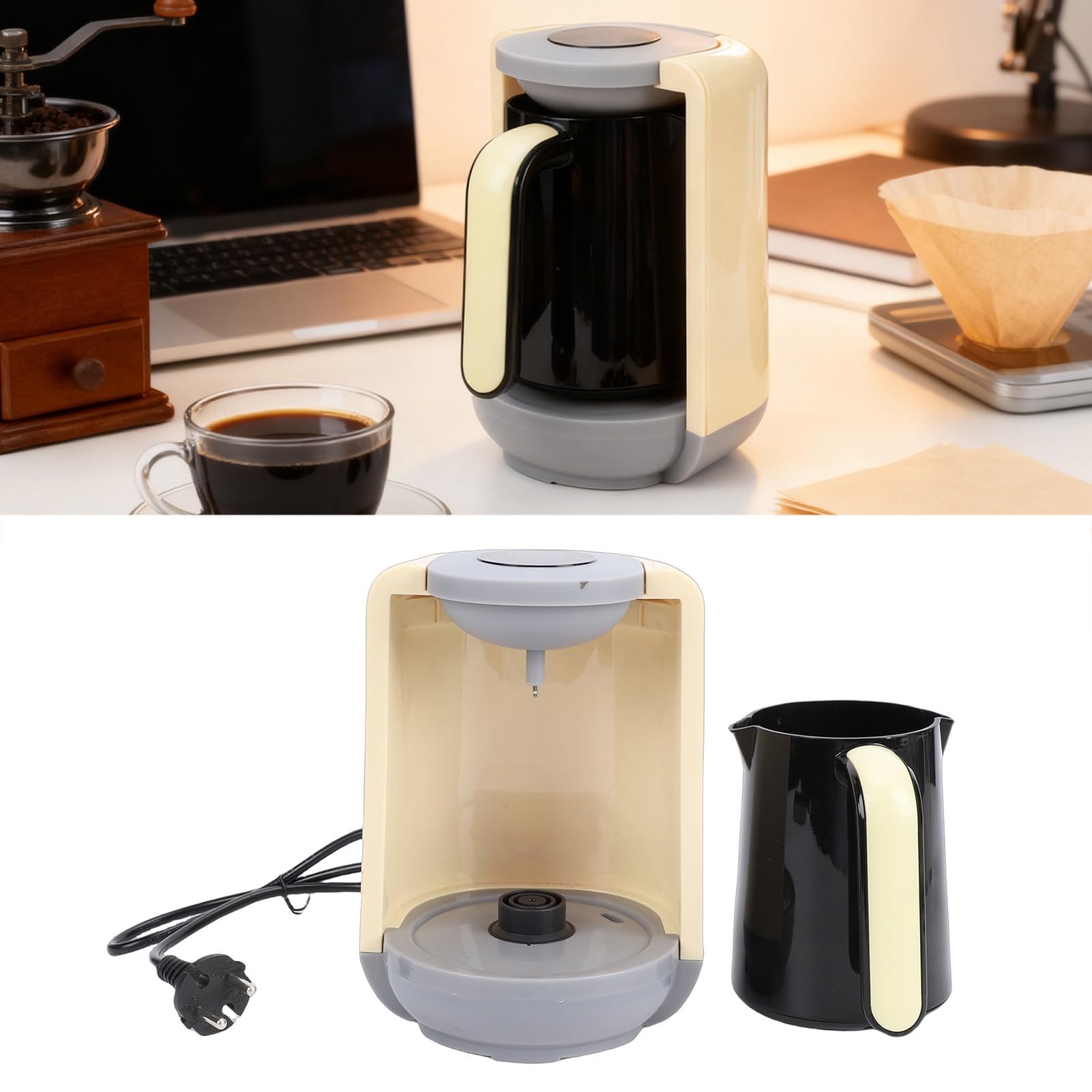 Macchina da caffè turca 400 W, caffettiera elettrica con tazza, per casa, ufficio e viaggi (giallo)