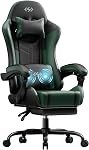 HLDIRECT Gaming Chair, Video Game Chair with Pocket Spring Cushion, Ergonomic Computer Chair for Adults with Headrest and Massage Lumbar Support, Swivel PU Leather Office Chair (Blue&White)