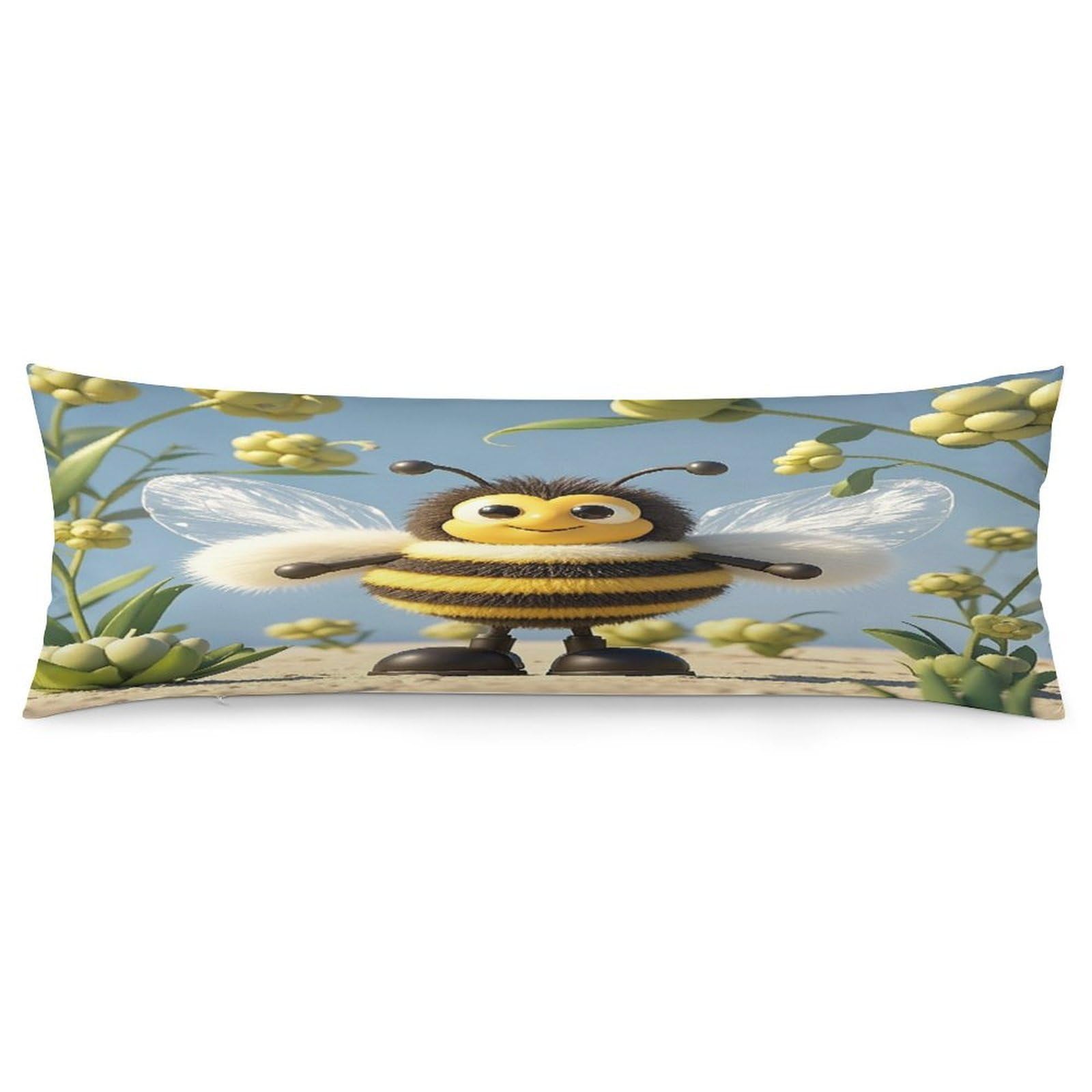 Cute Cartoon Bee Pillowcase Decorative Body Pillow Cover Soft Full Long Pillow Case Breathable Large Body Pillowcase Cute Cozy Pillow Sham for Bed Couch Sofa 18.9 X 53 Inch