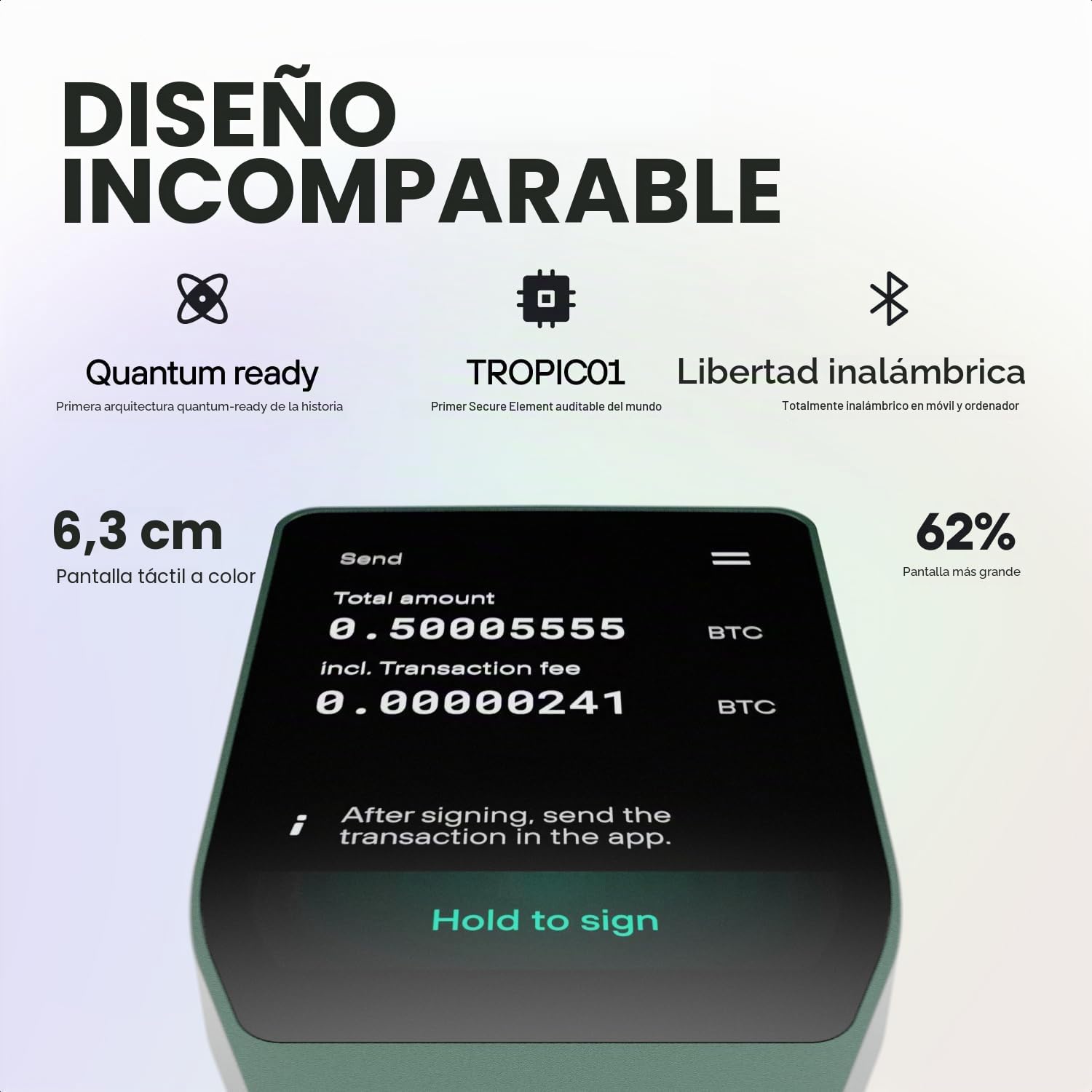 Trezor Safe 7 - Monedero de Hardware Criptográfico para Bitcoin, Bluetooth, Pantalla Táctil a Color, Preparado para Cuántica, Compatible con Android e iOS (Charcoal Black)