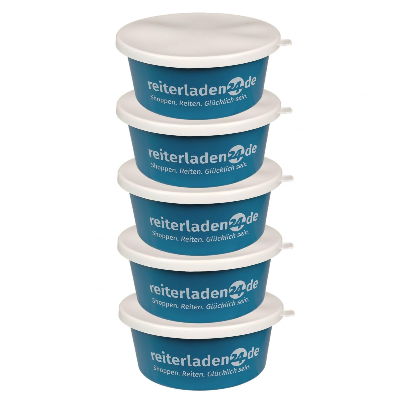 RL24 Leckerlischale Müslischale mit Deckel für Pferde Futterschale 5er Set Blau 2l Pferdezubehör