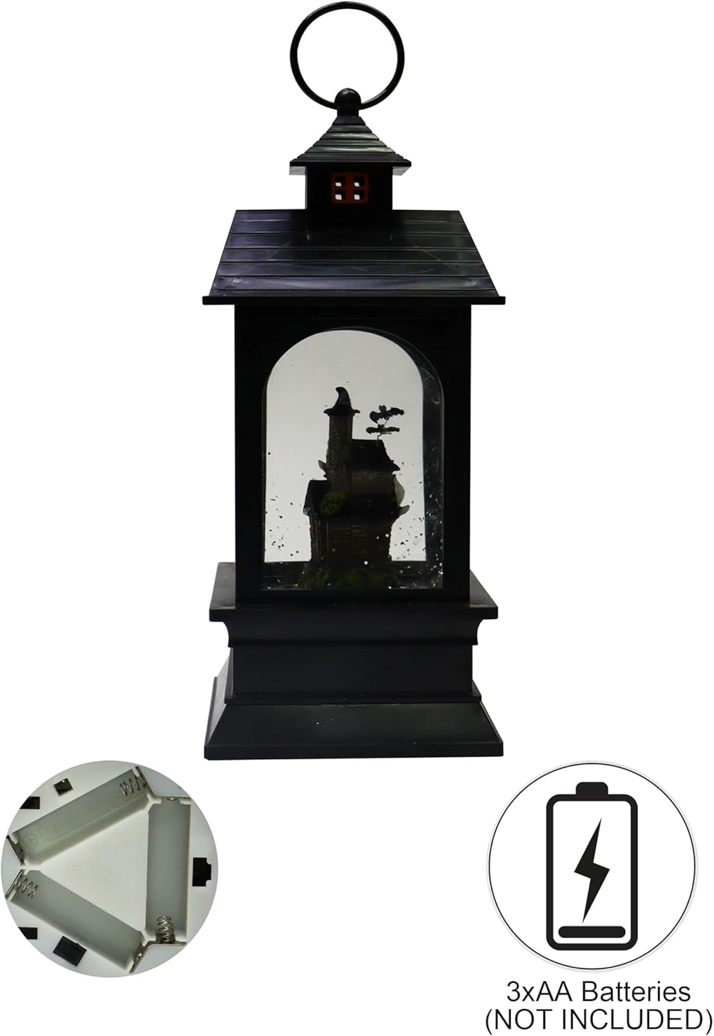 Midnight Manor 9.25” H Acrylic Water Spinning Snow Globe Halloween Lantern with Water Glittering Snowing Globe Lamp for Spooky Fall Halloween Indoor Decoration