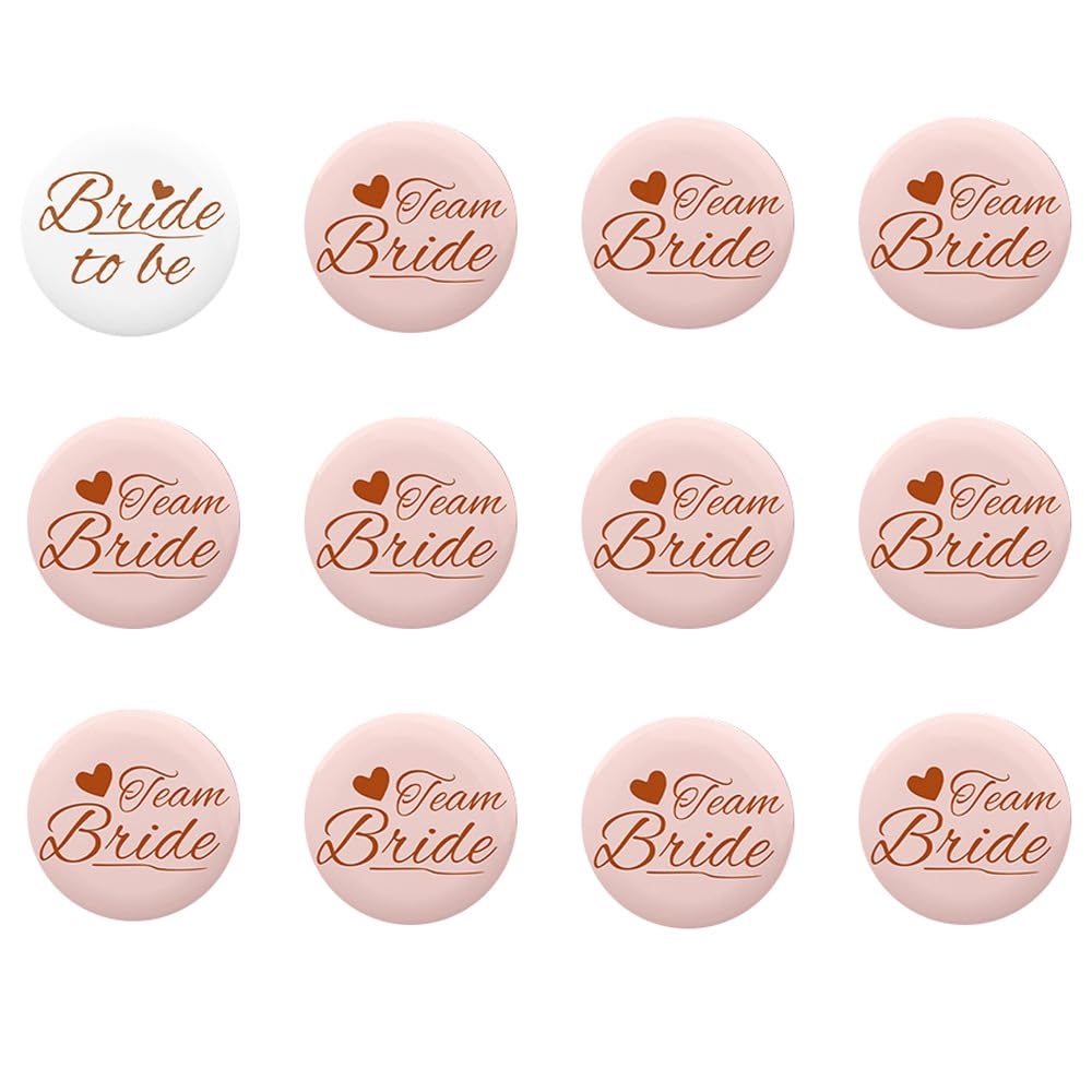 SWRSWR 12 Pcs Bride to Be Pins - Bridal Buttons, Team Bride Buttons - Bachelorette Party Supplies, Bridal Shower Accessories Gift, Wedding Party and Engagement Decoration