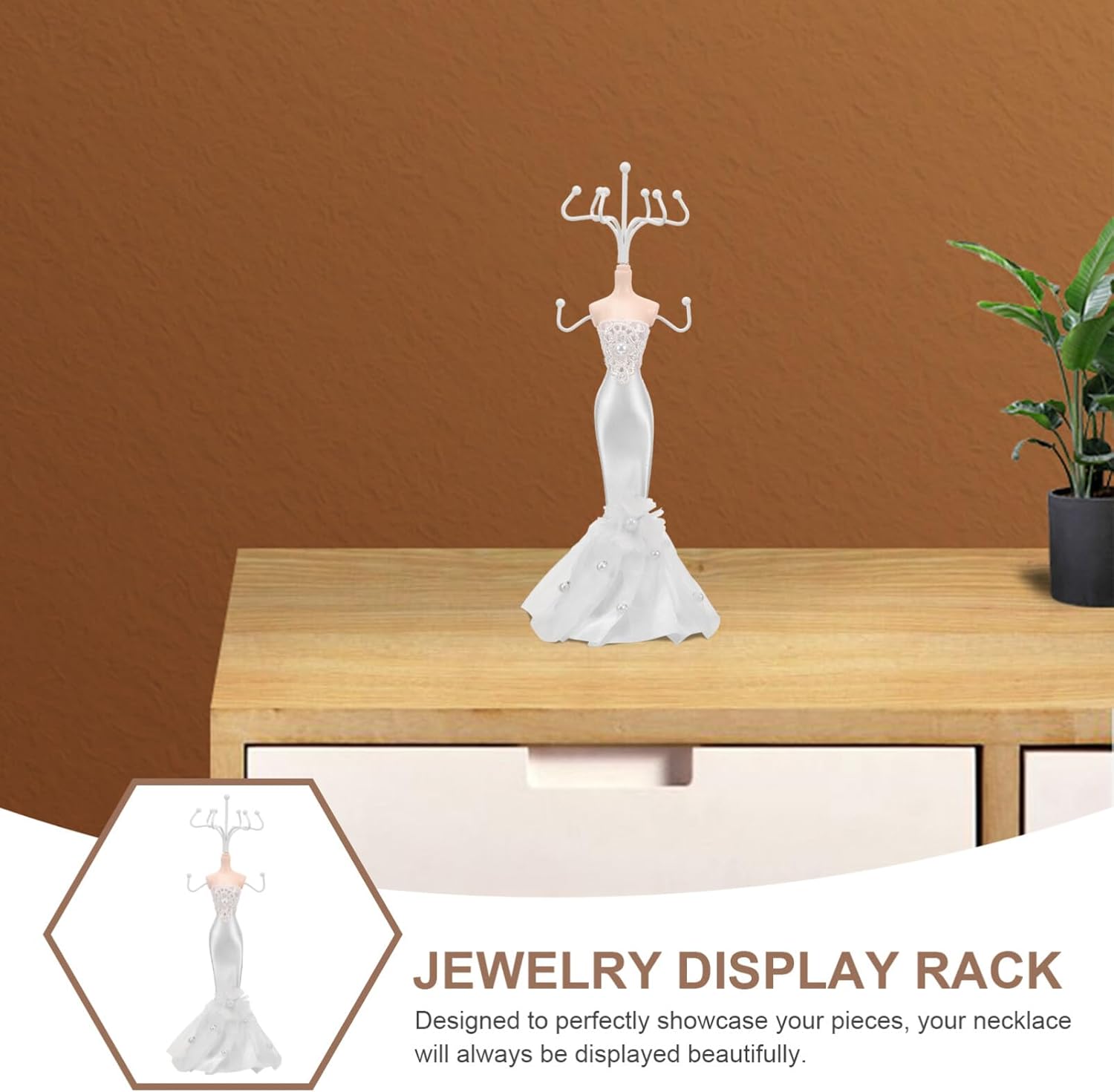 SEWACC Jewelry Stand Holder Lady Mannequin Shape Necklace Display Organizer Evening Gown Shape Jewelry Display Rack for Women