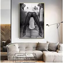 ZHUOYA Read The Newspaper On The Toilet Poster Black White Women Photography Canvas Painting Wall Art Pictures For Living Room40x60cm/Frameless