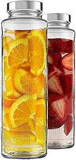 Glass Food Grade Airtight Water Bottle with Leak-Proof Stainless Steel Lid - Water, Smoothie, Juicer and Beverage Glasses - 750ml (Set of 2)