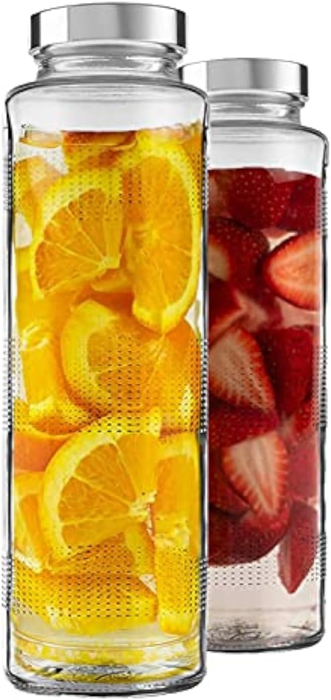 Glass Food Grade Airtight Water Bottle with Leak-Proof Stainless Steel Lid - Water, Smoothie, Juicer and Beverage Glasses - 750ml (Set of 2)