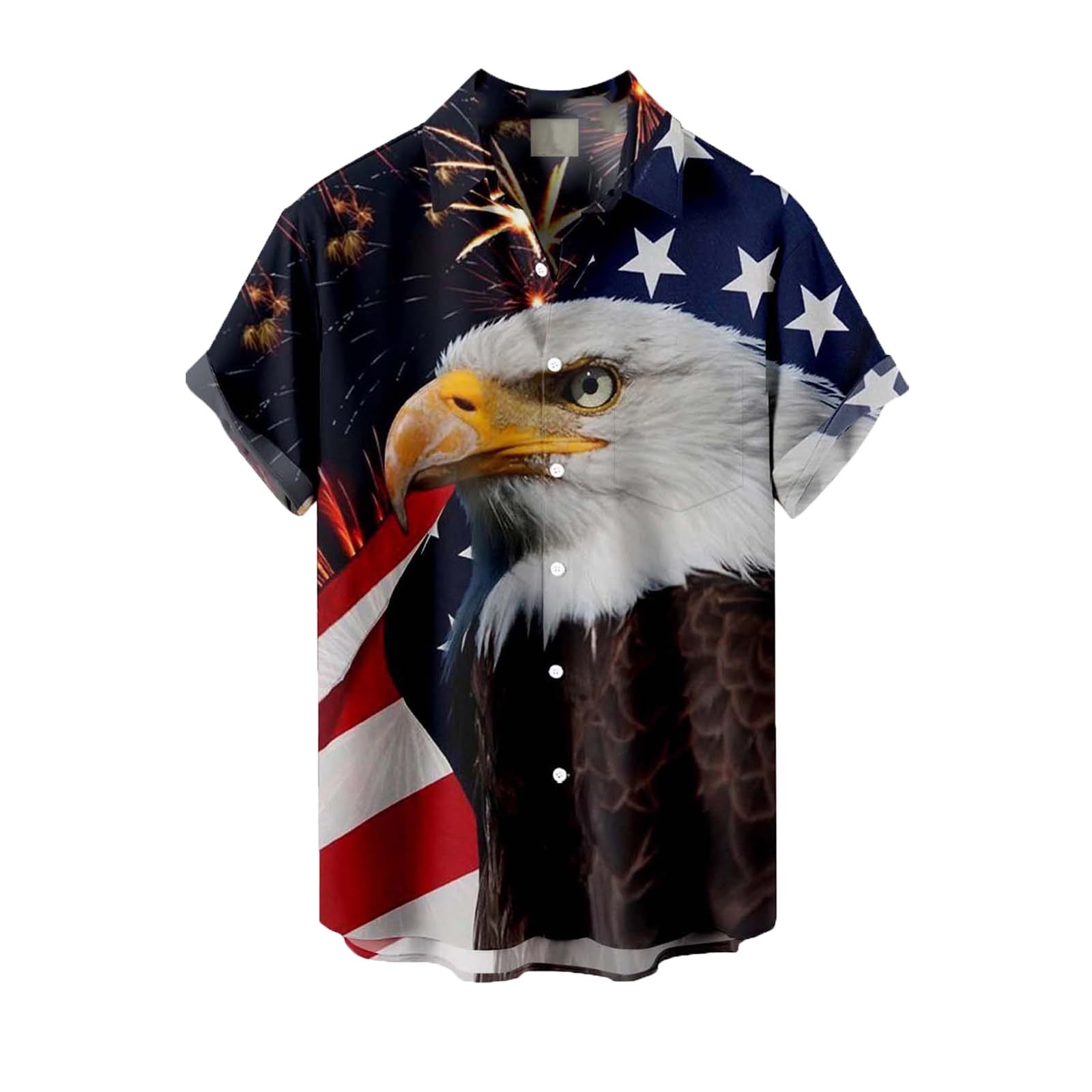 oneforusMen's American Flag Shirts Eagle 3D Printed Short Sleeve Shirts USA Independence Day 4th of July Flag Tops Loose Patriotic Button Shirts