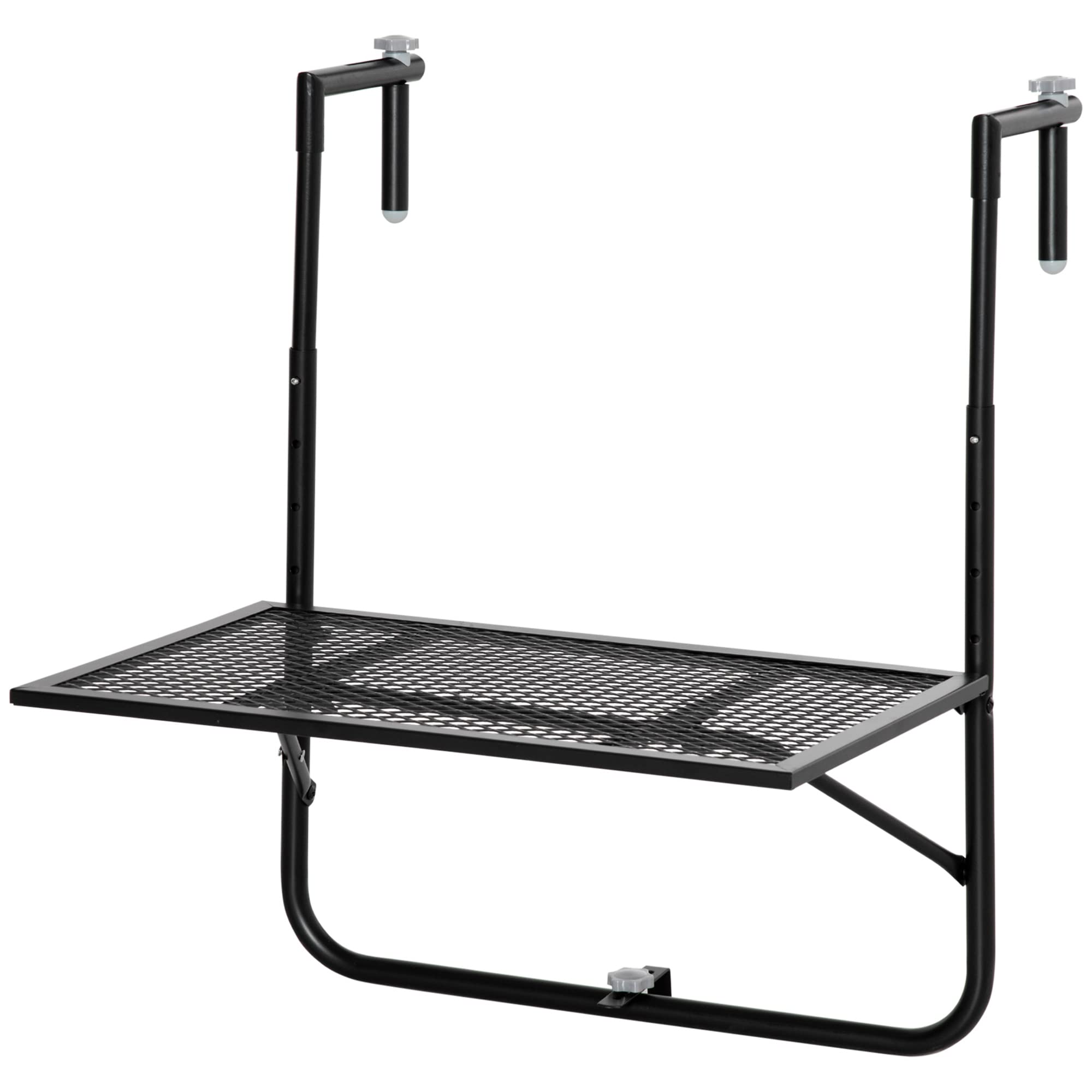 Outsunny Tavolo da Ringhiera Pieghevole in Metallo, 60x60x57-72cm, Nero