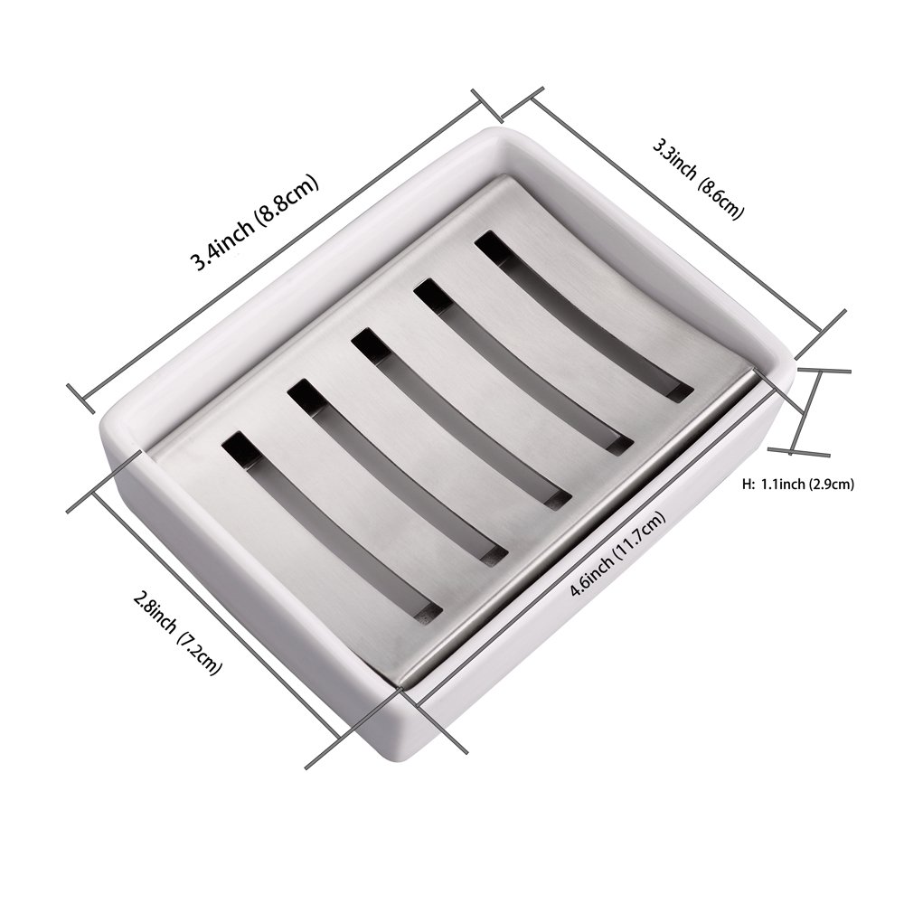 IMEEA Ceramic Soap Dish With Stainless Steel Tray - Double Layer, Drain, Gold For Bathroom/Kitchen - View #4