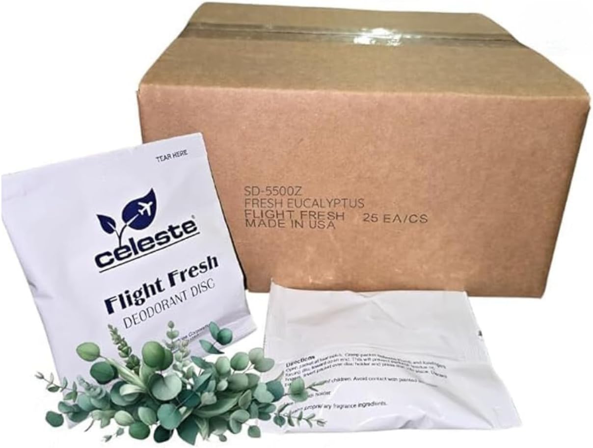 Celeste Flight Fresh® Deodorant Disc – Eucalyptus Fragrance – PN: SD-5500Z – Long-Lasting Aircraft Lavatory Odor Control Puck, Porous Design, Up to 30 Days – Case of 25