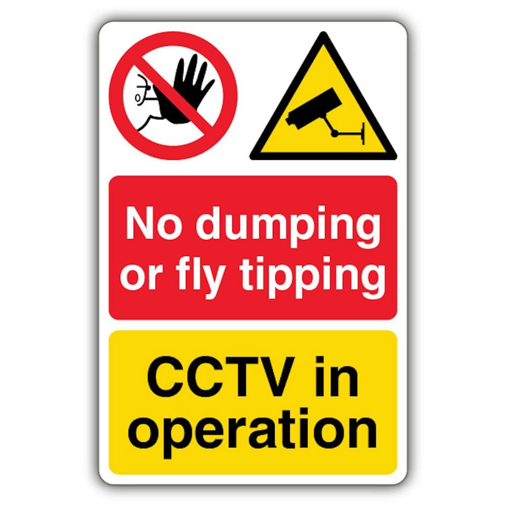 V Safety No Dumping Or Fly Tipping CCTV In Operation Safety Sign - 200 x 300 mm - RA2 Reflective 3mm Aluminium Composite